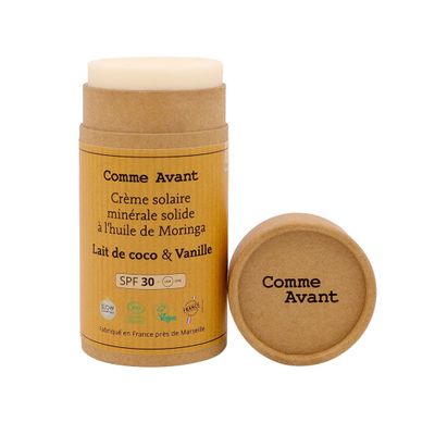 Cosmétiques - Crème solaire minérale solide SPF30 Lait de Coco & Vanille - COMME AVANT