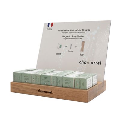 Cosmétiques - Présentoir boîtes + 14 porte-savons aimantés français - CHAMARREL