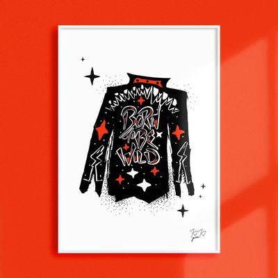 Poster - “BORN TO BE WILD” – A4 - Graphic illustrated  Art Print - Red - KIKI GUNN - PRINT WORKS