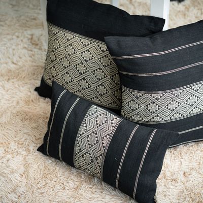 Coussins textile - Cushion cover, cotton and vine | Kudzu vine flower patterns, size: 50 x 50 cm - NIKONE HANDCRAFT, LAOS
