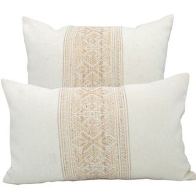 Fabric cushions - Cushion Cover - Cotton & Vine | Nagas & Flowers Pattern | Size 30x50Cm - NIKONE HANDCRAFT, LAOS