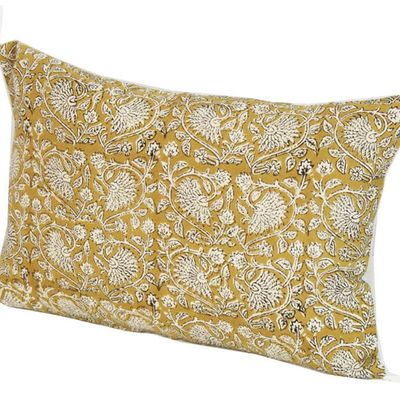 Curtains and window coverings - Indienne Cushion 30X45 Cm Ocre Fleurs - EN FIL D'INDIENNE...