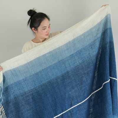Throw blankets - Gradient Blue Ikat Cotton Throw - TAI BAAN CRAFTS