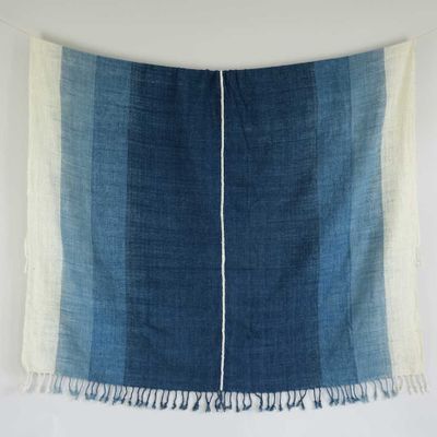 Throw blankets - Gradient Blue Ikat Cotton Throw - TAI BAAN CRAFTS