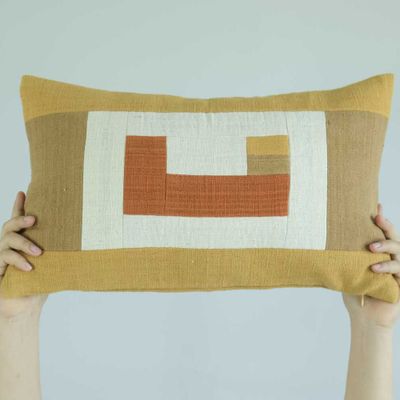 Fabric cushions - Spicy Salmon CU Patchwork cotton cushion cover (50cm x 50cm)/ (30cm x 50cm) - TAI BAAN CRAFTS