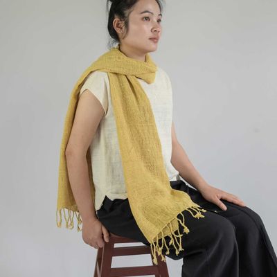 Scarves - Fresh Yellow Narrow Cotton Scarf - TAI BAAN CRAFTS