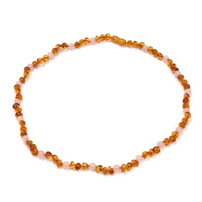 Jewelry - Amber and pink quartz necklace 55cm - COCOONME