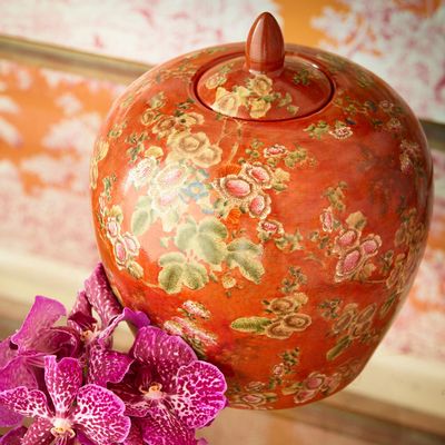 Objets de décoration - Jarre de temple en Chine rouge avec fleurs - G & C INTERIORS A/S