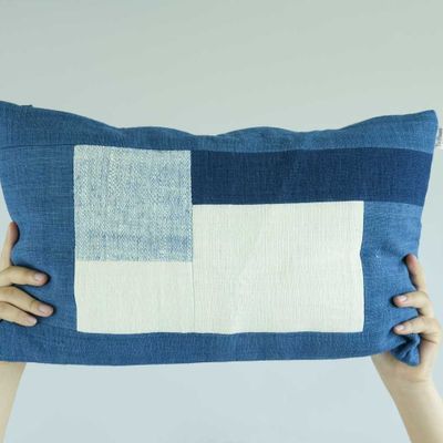 Fabric cushions - Indigo Blue Patchwork Cotton Cushion Cover (30cm x50cm) - TAI BAAN CRAFTS