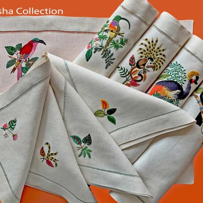 Linge de table textile - Quand la peinture à l'aiguille est un art - LINHO DO CASTELO - LIN DE CHATEAU