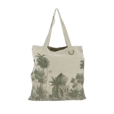 Bags and totes - BADALPUR Ananbo gray monochrome printed linen tote bag 38x40 cm Céladon - EN FIL D'INDIENNE...
