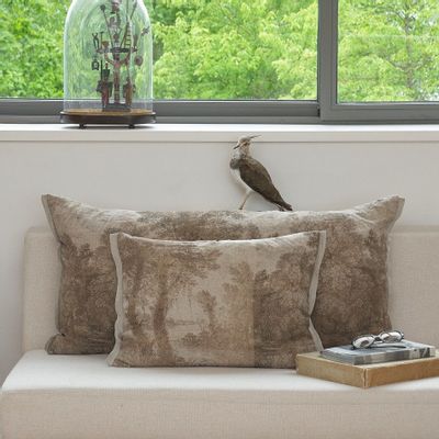 Fabric cushions - Campagne Cushion Cover Printed Aanbo 40X55 Cm Campagne Grisaille - EN FIL D'INDIENNE...