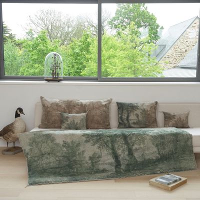 Plaids - CAMPAGNE Bout de lit en lin imprimé Ananbo 90x20 cm LICHEN - EN FIL D'INDIENNE...