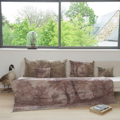 Linge de lit - CAMPAGNE Bout de lit en lin imprimé Ananbo 90x20 cm VIOLET - EN FIL D'INDIENNE...
