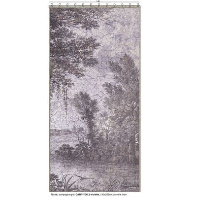 Rideaux et voilages - CAMPAGNE Voilage N°2 - Panneau droite voile de lin imprimé Ananbô 140x280 VIOLET - EN FIL D'INDIENNE...