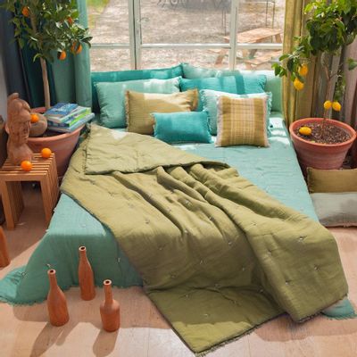 Throw blankets - Etamine Quilt 140X240 Cm Etamine 2 Kaki - EN FIL D'INDIENNE...