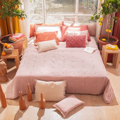 Plaids - ETAMINE Edredon 220x240 cm ETAMINE 2 POUDRE - EN FIL D'INDIENNE...