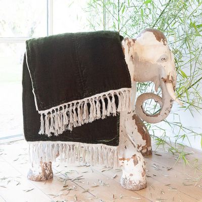 Rideaux et voilages - FORTUNA Plaid 100x250 cm OLIVE NOIRE - EN FIL D'INDIENNE...
