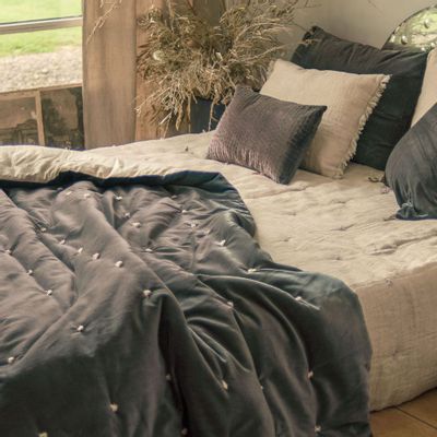 Linge de lit - LYRIC Dessus de lit 230x250 cm LYRIC ANTHRACITE - EN FIL D'INDIENNE...