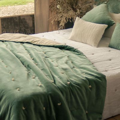 Linge de lit - LYRIC Dessus de lit 230x250 cm LYRIC CELADON - EN FIL D'INDIENNE...