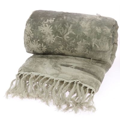 Linge de lit - MANOSQUE Grand jeté 140x250 cm imprimé monochrome Ananbô GRISAILLE - EN FIL D'INDIENNE...