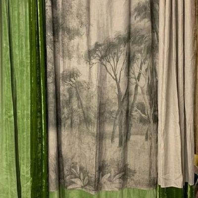 Curtains and window coverings - Manosque Duo Curtain In Printed Linen Monochrome And Ananbo Velvet 140X280 Cm M - EN FIL D'INDIENNE...