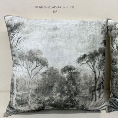 Bed linens - MANOSQUE cushion 45x45cm velvet cover printed monochrome Ananbô MANOSQUE ECRU - EN FIL D'INDIENNE...