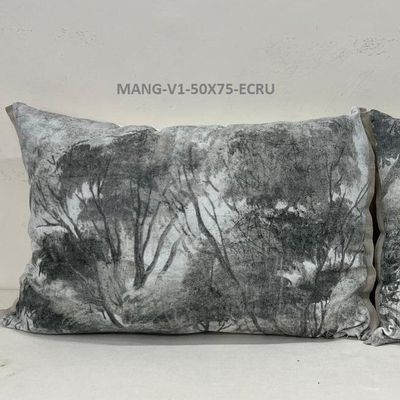 Fabric cushions - MANOSQUE cushion 50x75cm velvet cover printed monochrome Ananbô N°1 MANOSQUE ECR - EN FIL D'INDIENNE...