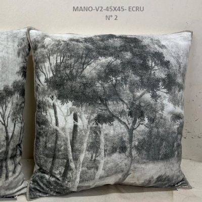 Bed linens - MANOSQUE cushion 45x45cm velvet cover printed monochrome Ananbô N°2 MANOSQUE ECR - EN FIL D'INDIENNE...