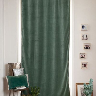Curtains and window coverings - MEDICIS CELADON cotton velvet blackout curtain 130x280cm - EN FIL D'INDIENNE...