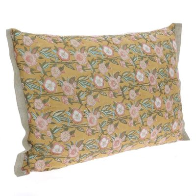 Coussins textile - PENSEE Eté Housse de coussin 50x75 cm PENSEES COTON OCRE - EN FIL D'INDIENNE...
