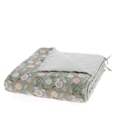 Linge de lit - PENSEE Eté Bout de lit 90x200 cm PENSEES COTON GRIS - EN FIL D'INDIENNE...