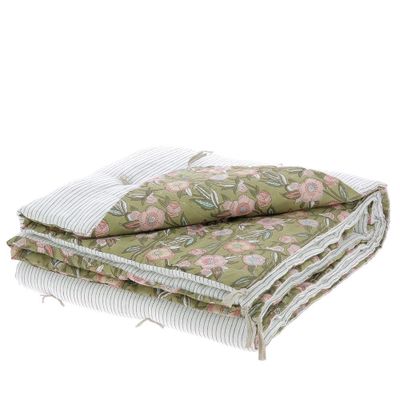 Linge de lit - PENSEE Eté Bout de lit 90x200 cm PENSEES COTON KAKI - EN FIL D'INDIENNE...