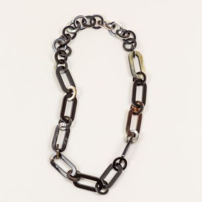 Bijoux - Collier anneaux épais ronds et ovales bords droits en corne - L INDOCHINEUR X RIVÊT