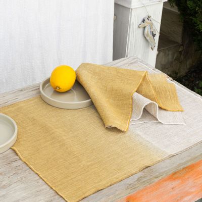 Linge de table textile - Set de table et serviette en lin beige et moutarde - ATELIER 99
