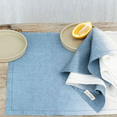 Linge de table textile - Serviette et set de table en lin blanc et bleu - ATELIER 99