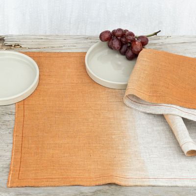 Linge de table textile - Napperon et serviette en lin beige et brique - ATELIER 99