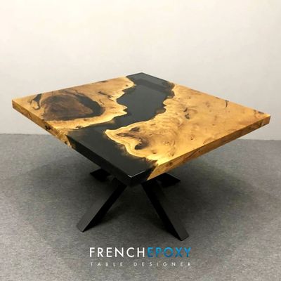 Dining Tables - Square dining table in oak and transparent black resin - FRENCH EPOXY
