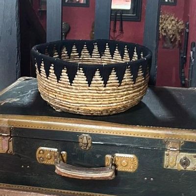Caskets and boxes - Set of 3 baskets in Mendong and black macrame (Bali) - CTMSN - BALINAISA