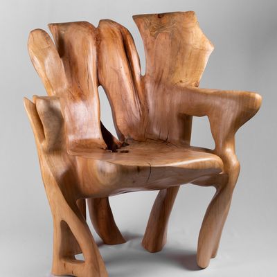 Armchairs - Veles, Wooden Armchair Carved From Single Piece of Wood - LOGNITURE
