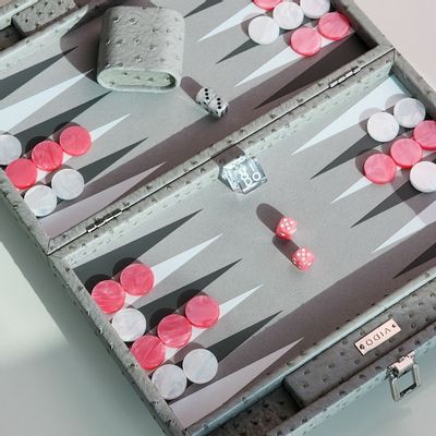 Apparel - Backgammon Set Grey - Ostrich Vegan Leather - Large - VIDO LUXURY BOARD GAMES