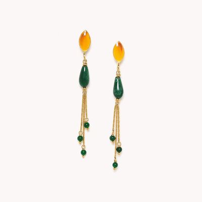 Jewelry - 3 chains post earrings - Agata Verde - NATURE BIJOUX