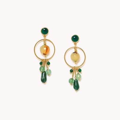 Jewelry - Post earrings with 5 dangles - Agata Verde - NATURE BIJOUX