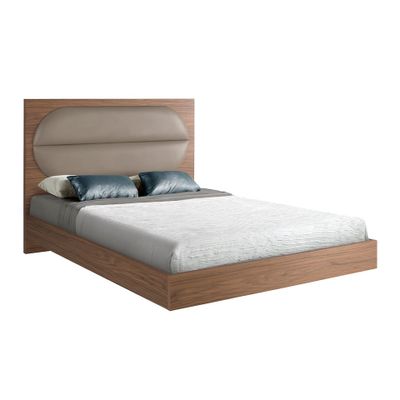 Beds - Walnut and mink-coloured eco-leather bed - ANGEL CERDÁ