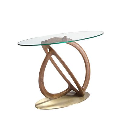 Console table - Tempered glass and walnut oval console table - ANGEL CERDÁ