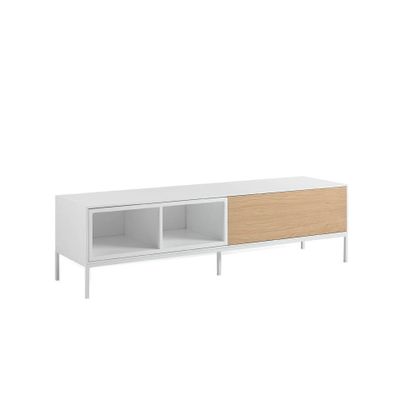 TV stands - TV stand in white wood, oak and white steel - ANGEL CERDÁ