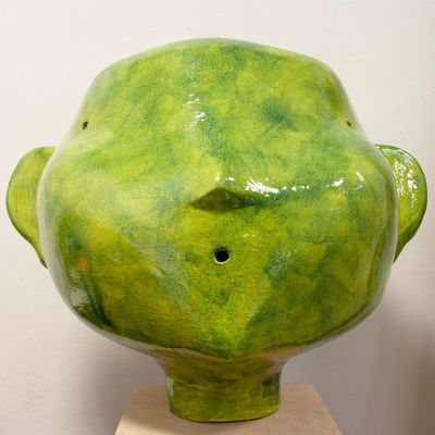 Design objects - Large green earthenware head. HE4 - MIKKA DESIGN INK
