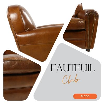 Fauteuils - Fauteuil Club Cigare en cuir - Design vintage et élégant - JP2B DECORATION
