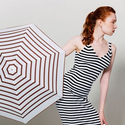 Prêt-à-porter - Micro-parapluie rayé eco-conçu et solide, toile 100% recyclée, rayures caramel - LAZARE - ANATOLE