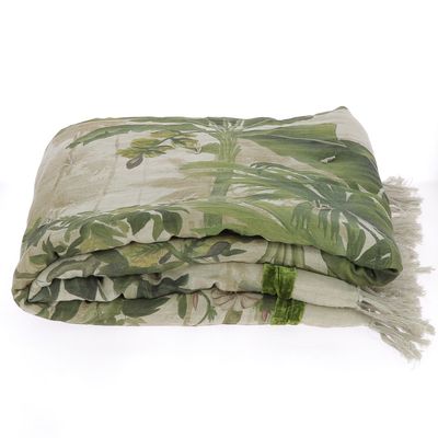Plaids - COCHIN Plaid en lin imprimé Ananbo 90x250 cm - BEIGE - EN FIL D'INDIENNE...